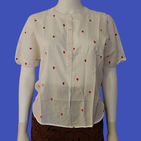 3/$30 VTG LOFT Petite Hi-Low Heart Embroidered Coquette Semi-sheer Blouse - Picture 1 of 9
